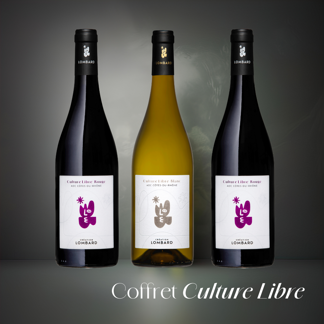 Coffret de vins de la gamme Culture Libre, Lombard Le Vin de Demain, Côtes-du-Rhône, vin blanc et vin rouge